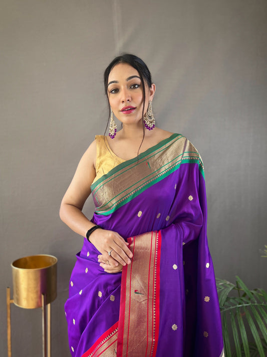 Purple Kamal Paithani Silk Woven Saree