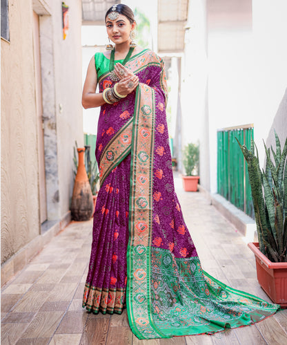 Purple Soft Elegant Patola Silk With All Over Meenakari Patola Weaving Saree