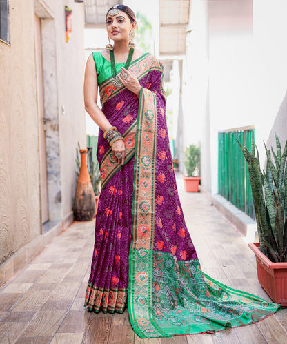 Purple Soft Elegant Patola Silk With All Over Meenakari Patola Weaving Saree