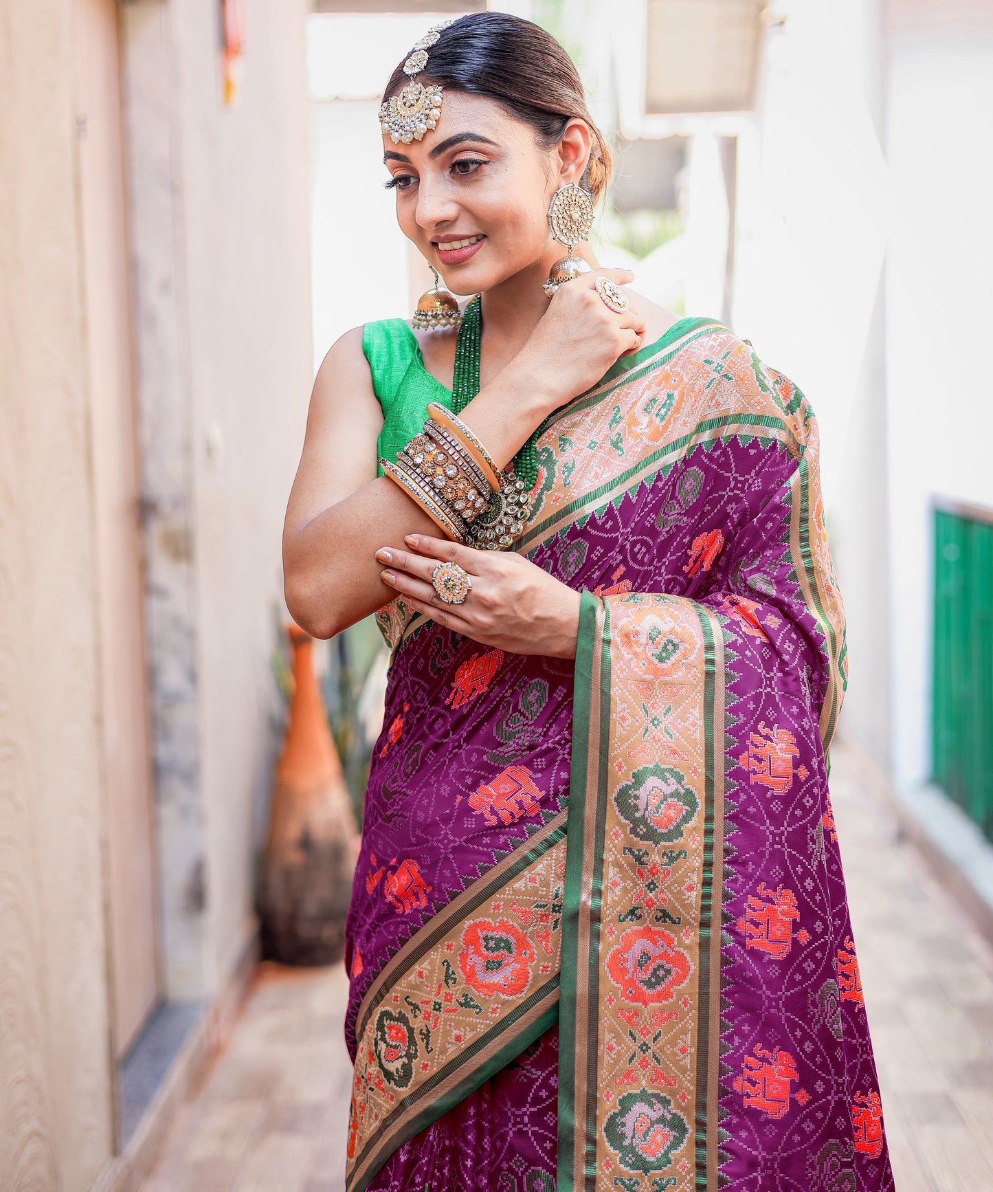 Purple Soft Elegant Patola Silk With All Over Meenakari Patola Weaving Saree