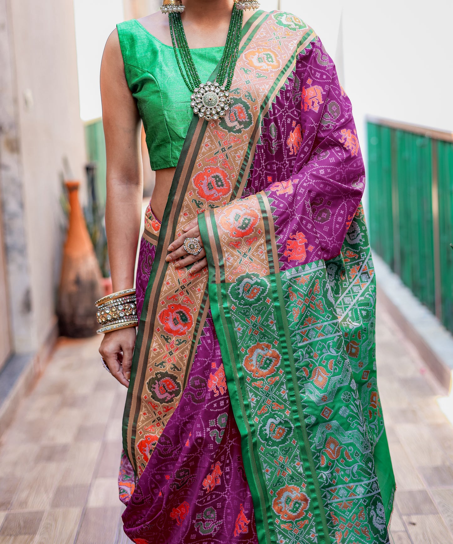 Purple Soft Elegant Patola Silk With All Over Meenakari Patola Weaving Saree