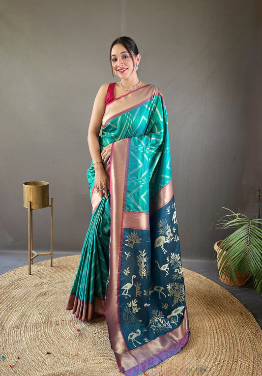 Rama Zig Zag Viscose Zari Design Soft Banarasi Silk Saree