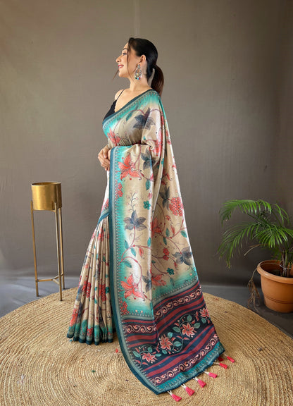 Rama Printed Digital Kalamkari Saree