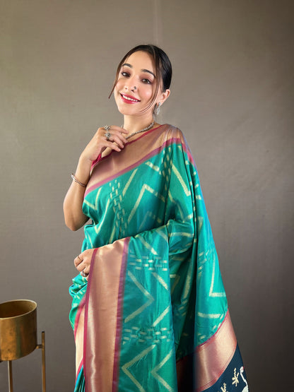 Rama Zig Zag Viscose Zari Design Soft Banarasi Silk Saree