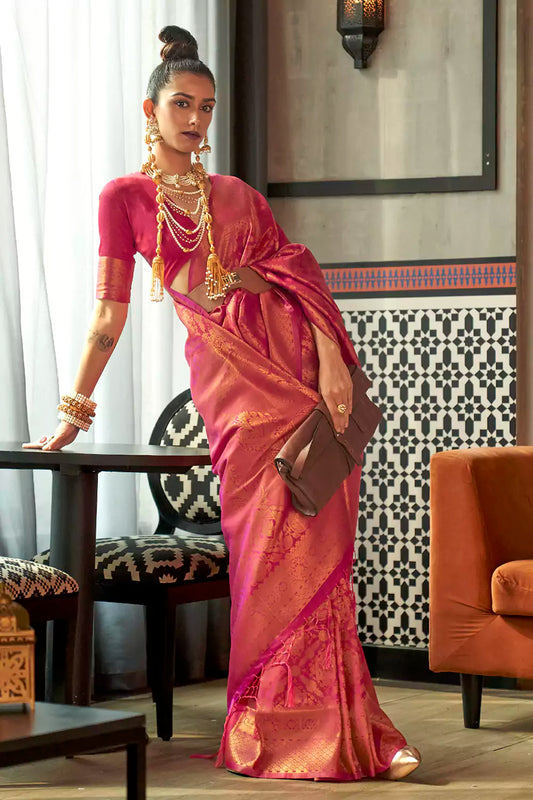 Taffy Pink Two Tone Handloom Saree