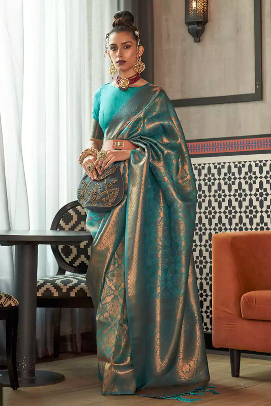 Sea Green Two Tone Handloom Saree