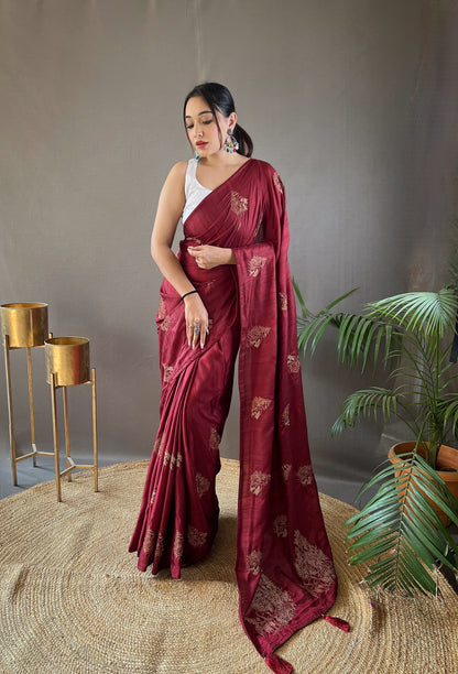 Red Color Embroidered Soft Silk Saree