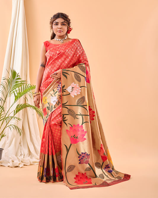 Red Fulrani Paithani Silk Woven Saree