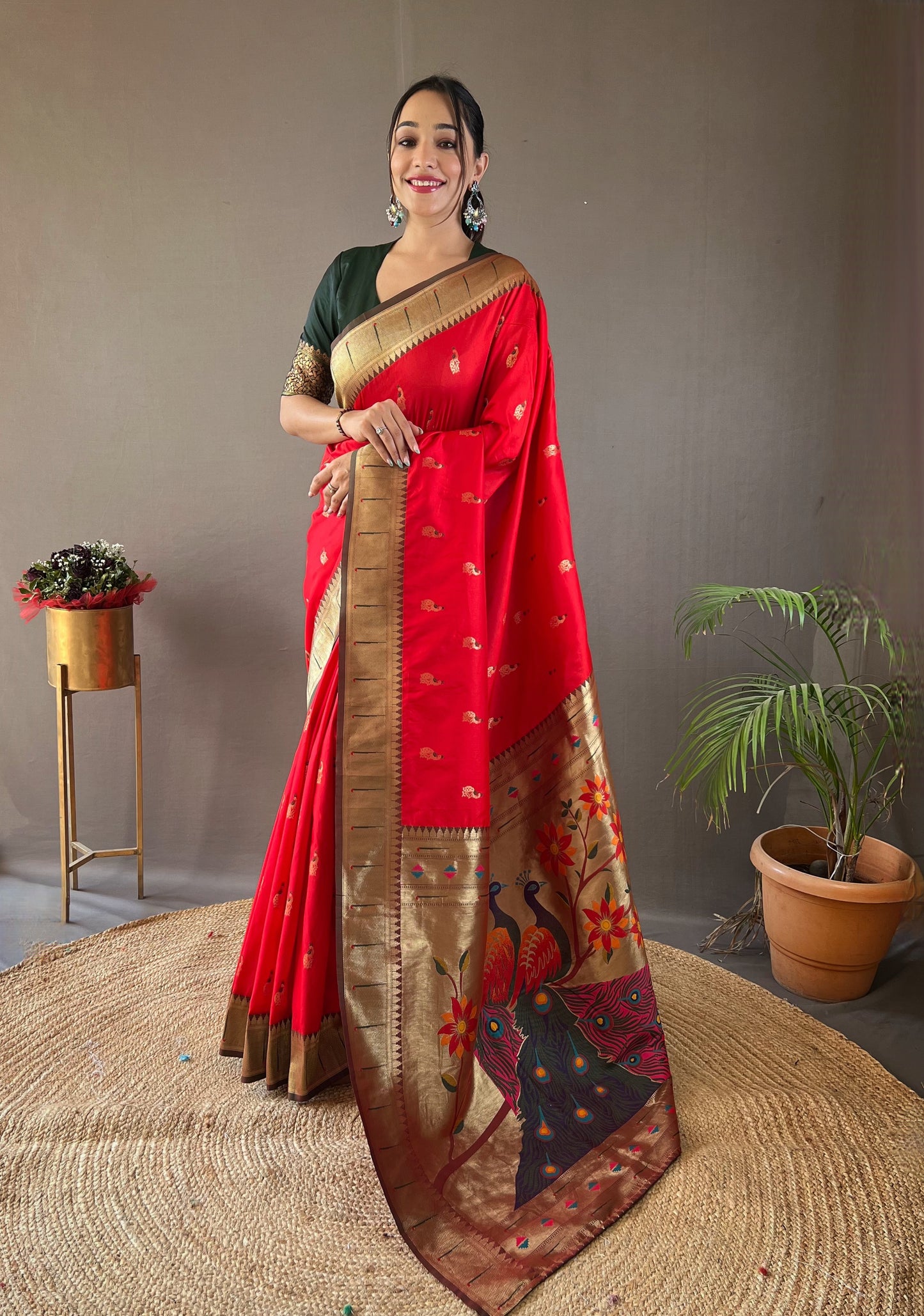 Red Paithani Silk Zari Woven Saree