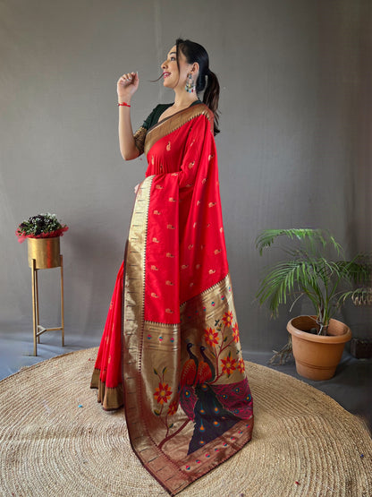 Red Paithani Silk Zari Woven Saree