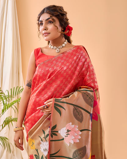 Red Fulrani Paithani Silk Woven Saree