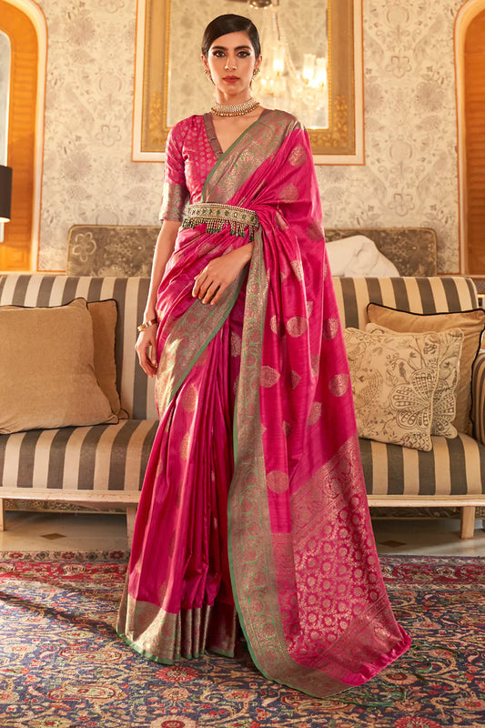 Dark Pink Tessar Silk Weaving Saree