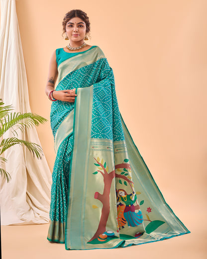 Rama Bandhej Original Paithani Silk Woven Saree