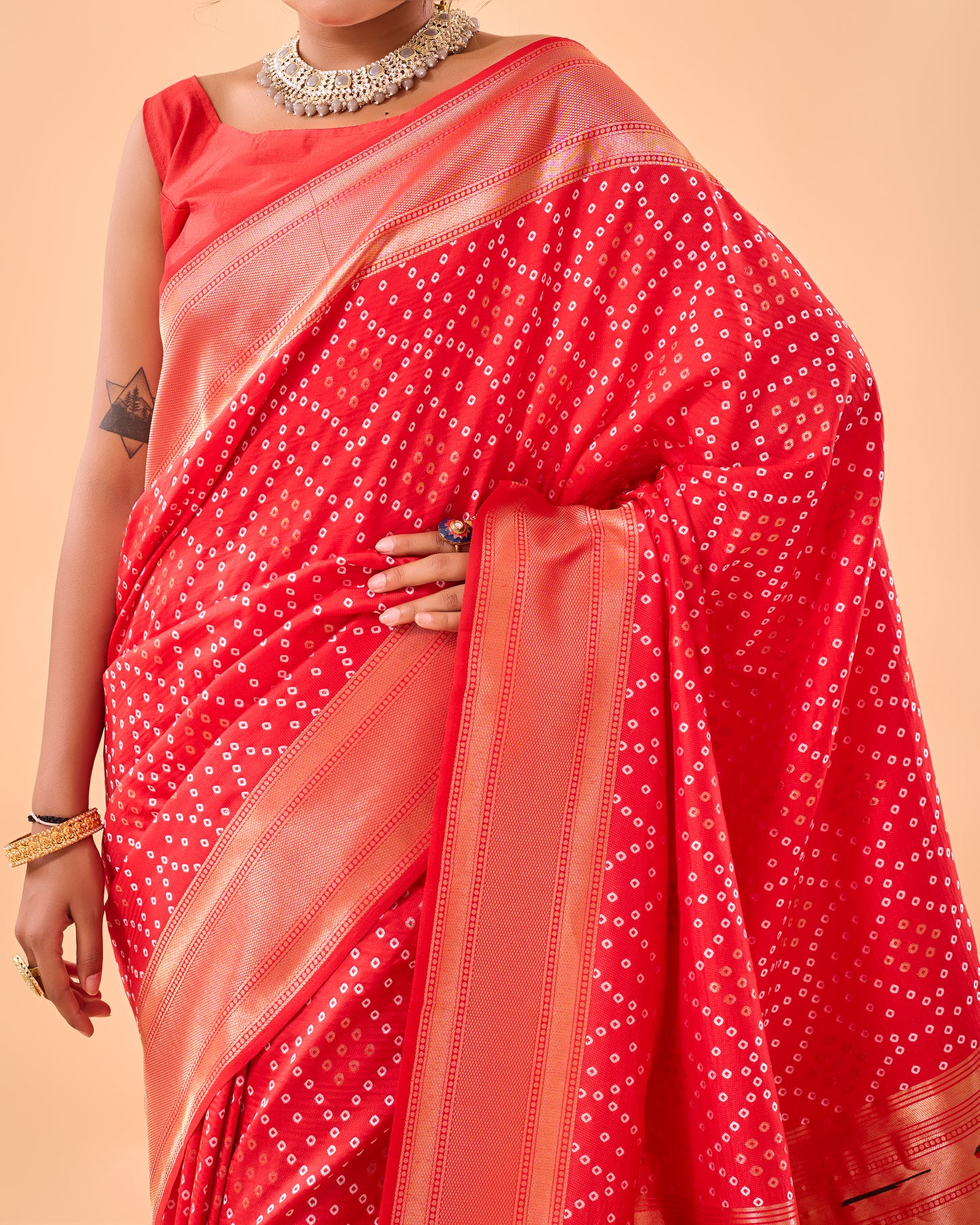 Red Bandhej Original Paithani Silk Woven Saree