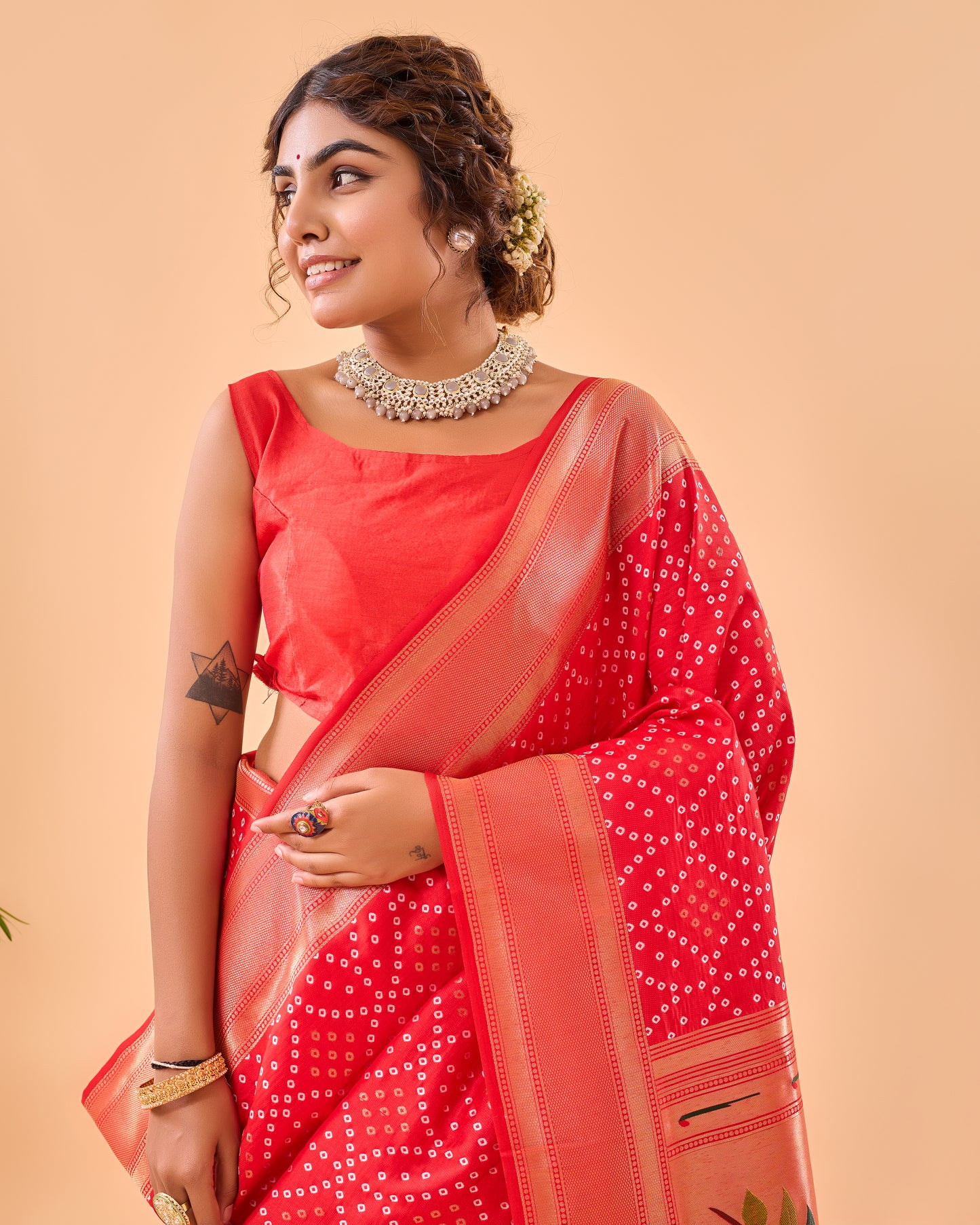 Red Bandhej Original Paithani Silk Woven Saree