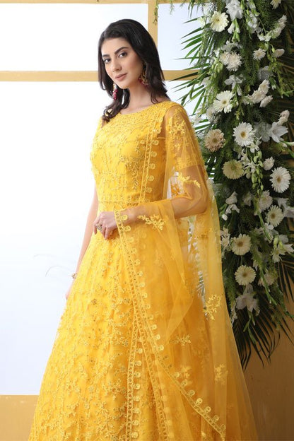 Yellow Exclusive Color Embroidered Work Gown Collection