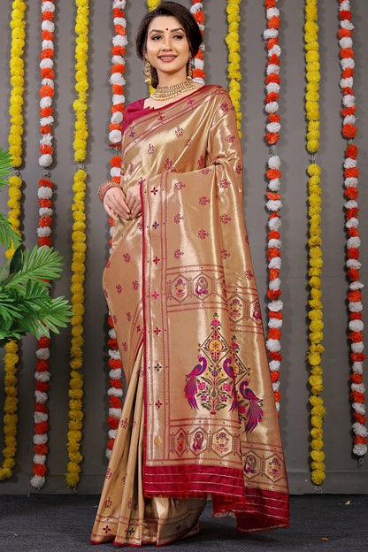 Paithani Soft Silk Handloom Saree With Pure Zari With Blouse Piece