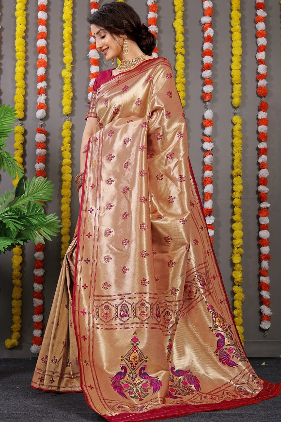 Paithani Soft Silk Handloom Saree With Pure Zari With Blouse Piece