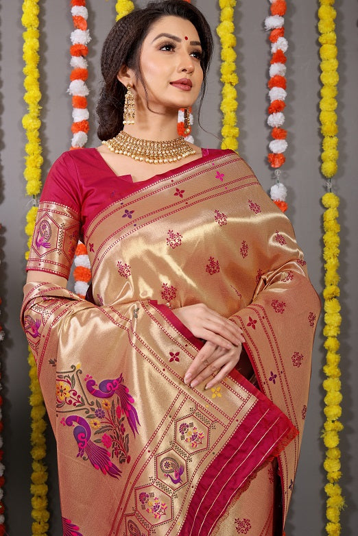 Paithani Soft Silk Handloom Saree With Pure Zari With Blouse Piece