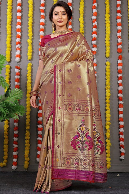 Paithani Soft Silk Handloom Saree With Pure Zari With Blouse Piece