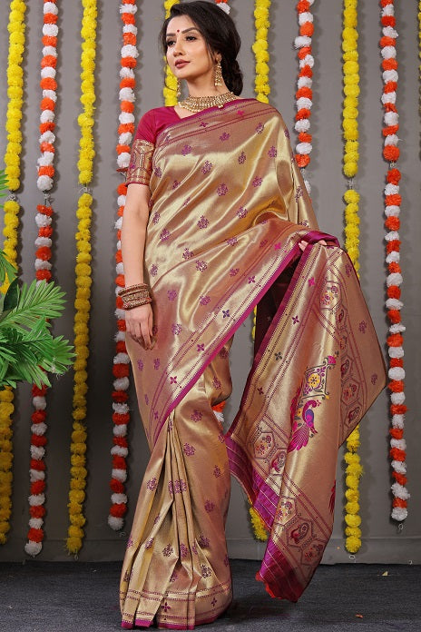 Paithani Soft Silk Handloom Saree With Pure Zari With Blouse Piece