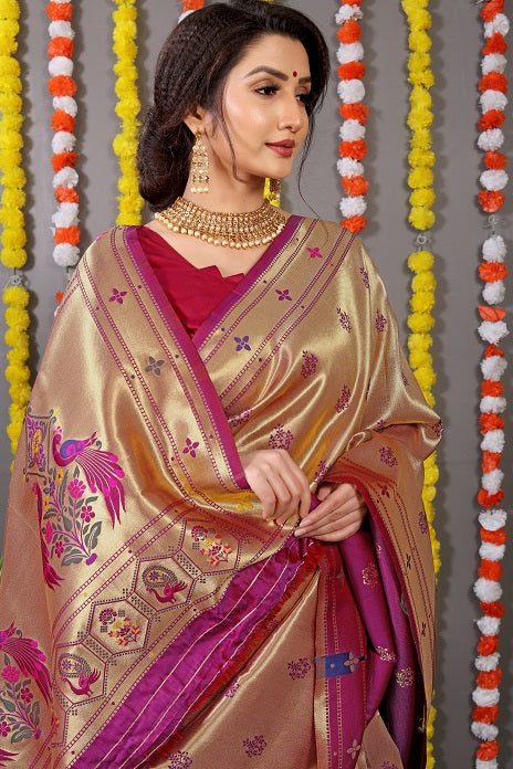 Paithani Soft Silk Handloom Saree With Pure Zari With Blouse Piece