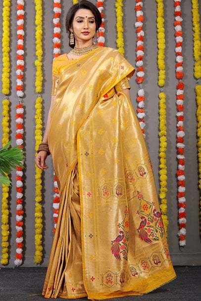 Paithani Soft Silk Handloom Saree With Pure Zari With Blouse Piece