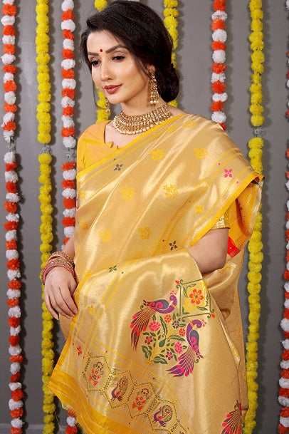 Paithani Soft Silk Handloom Saree With Pure Zari With Blouse Piece