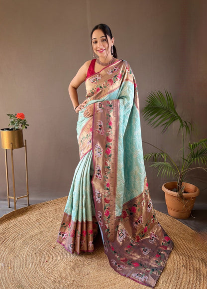 Sky Blue Colour Paithani Silk Saree