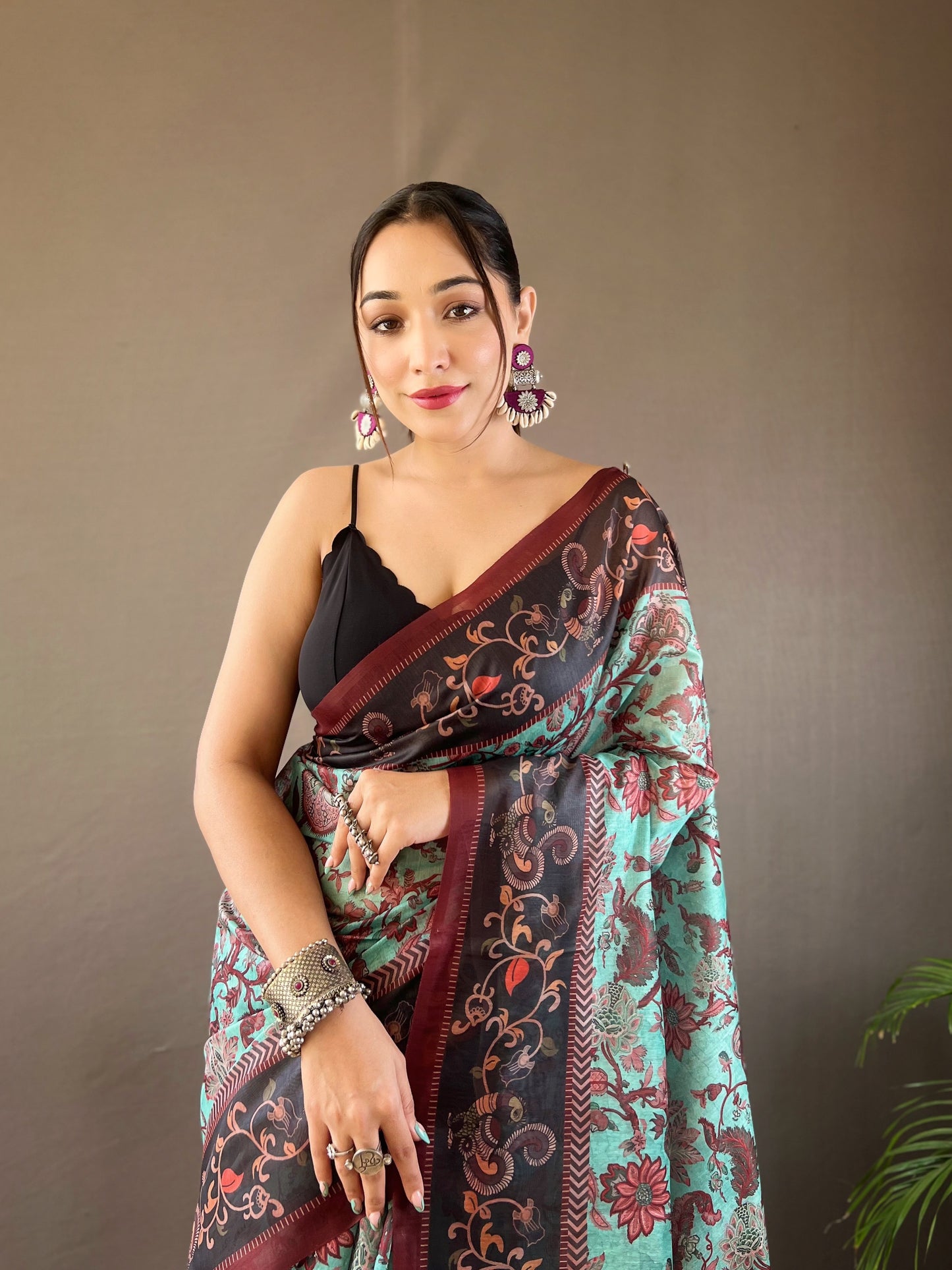 Sky Italian Digital Print Cotton Weaves Saree