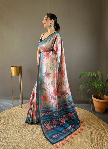 Sky Printed Digital Kalamkari Saree