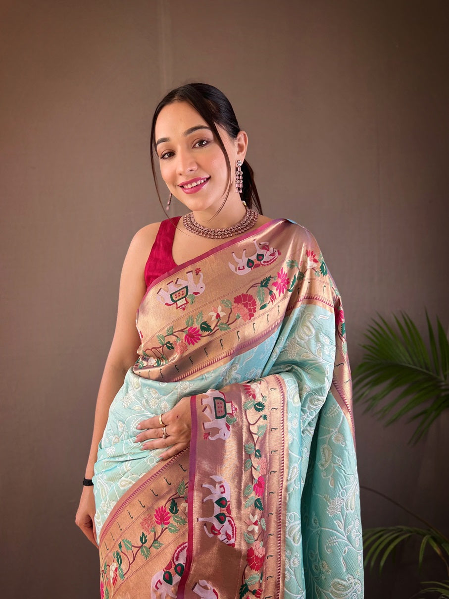 Sky Blue Colour Paithani Silk Saree