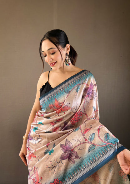 Sky Printed Digital Kalamkari Saree