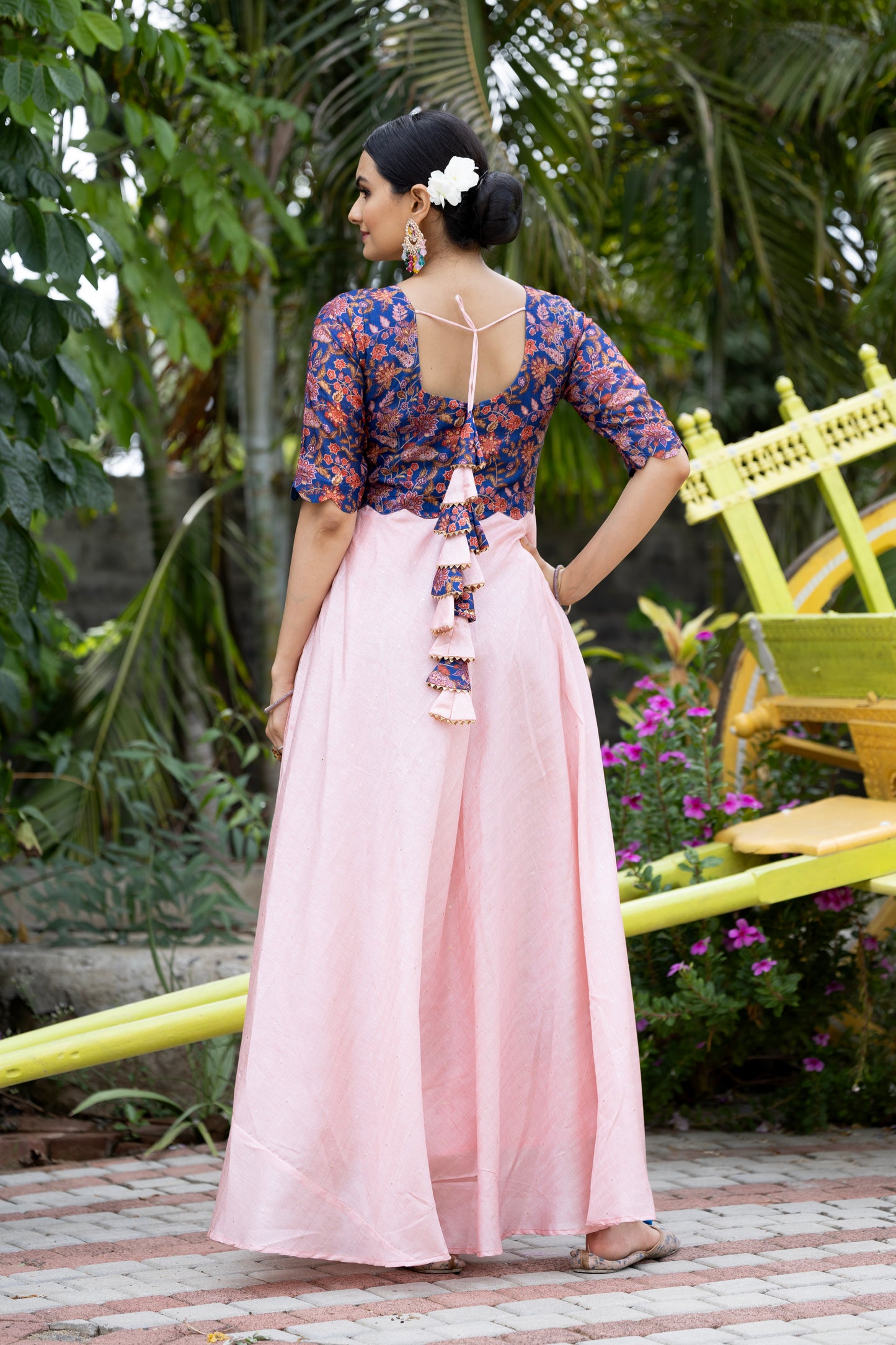 Pink Tussar Satin Butti Modern And Ethnic Boat Neck Gown