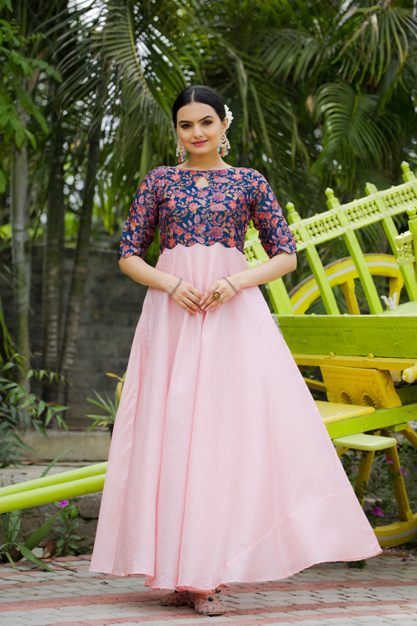 Pink Tussar Satin Butti Modern And Ethnic Boat Neck Gown