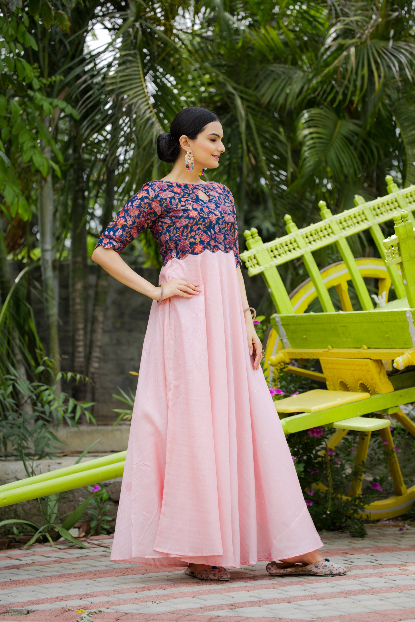 Pink Tussar Satin Butti Modern And Ethnic Boat Neck Gown