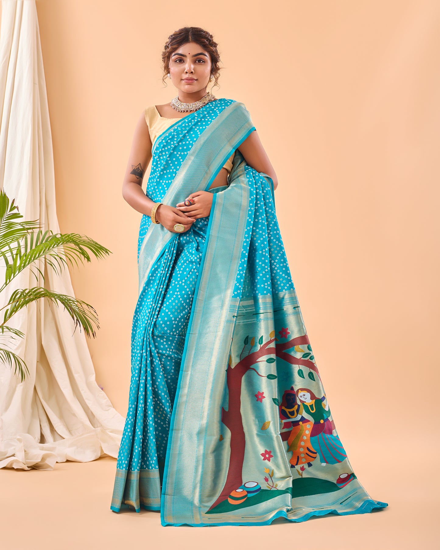 Sky Bandhej Original Paithani Silk Woven Saree