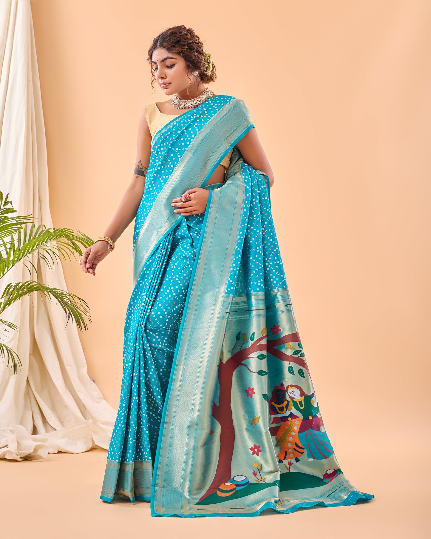 Sky Bandhej Original Paithani Silk Woven Saree