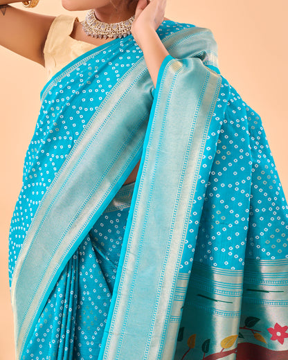 Sky Bandhej Original Paithani Silk Woven Saree