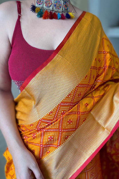 Bright Yellow Patola Saree