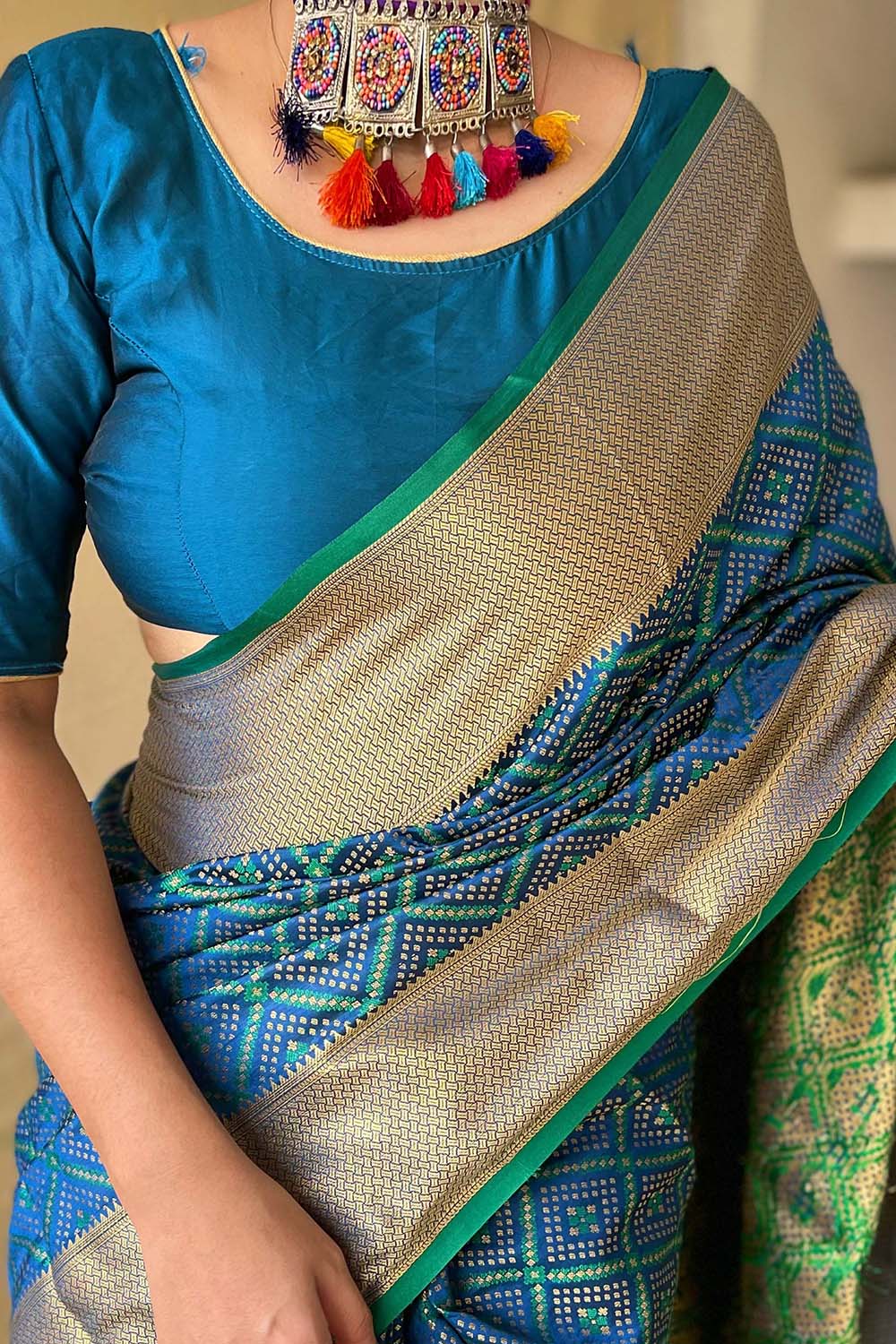 French Blue Patola Saree