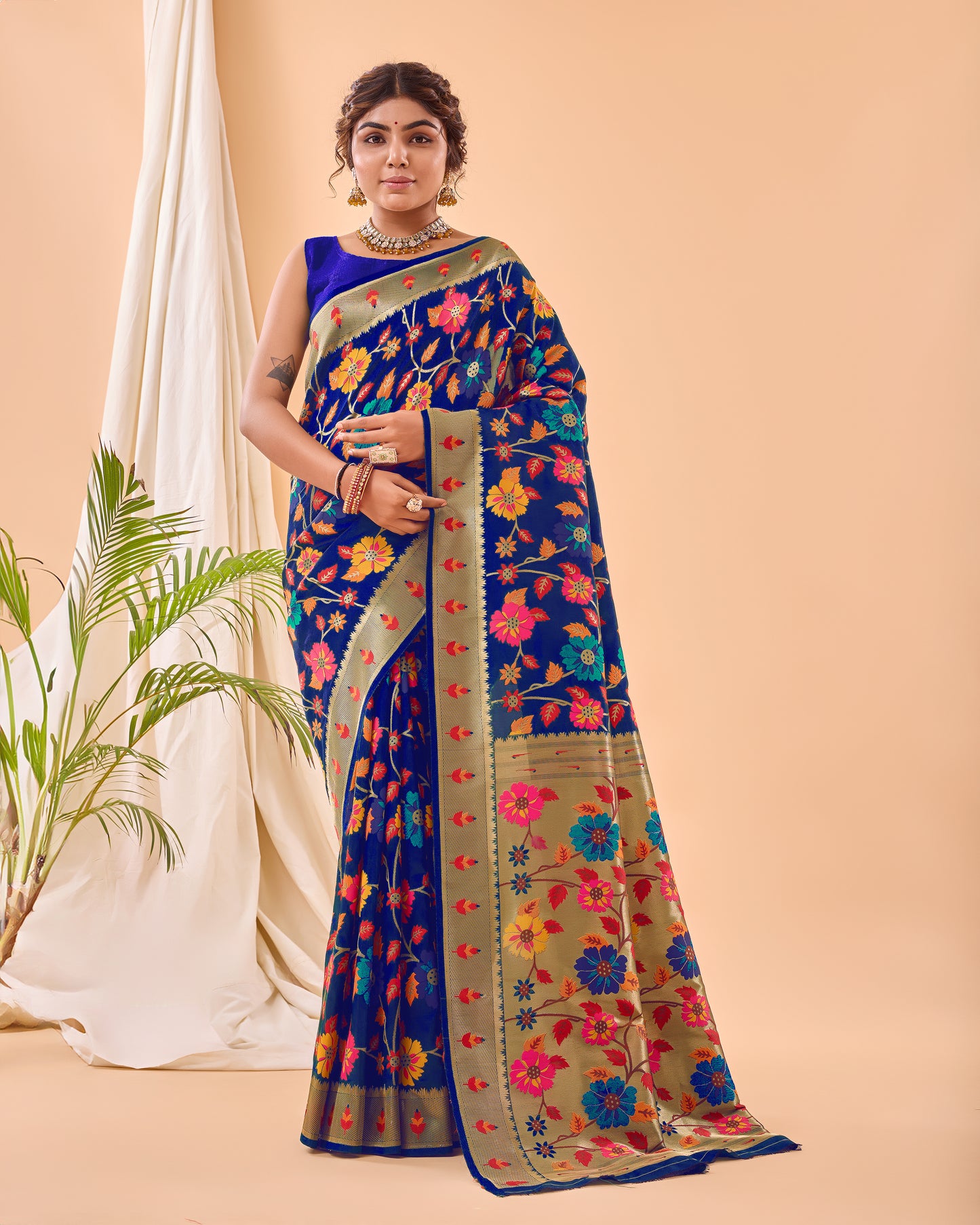 Voilet Kashmiri Pashmina Jaal Silk Woven Meenakari Work Saree