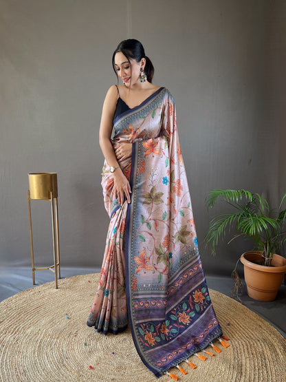 Voilet Printed Digital Kalamkari Saree