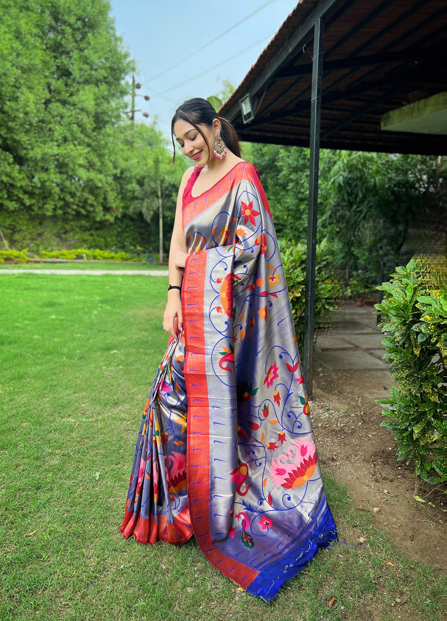 VOILET PURE PAITHANI WITH ALL OVER ZARI AND MEENAKARI WEAVES SAREE