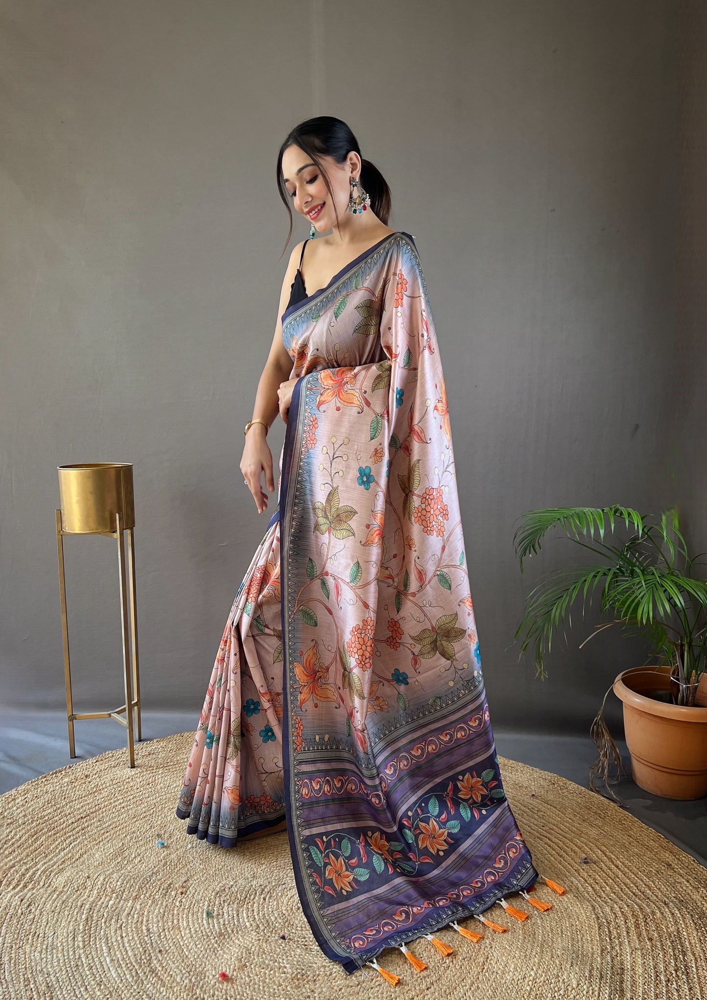 Voilet Printed Digital Kalamkari Saree