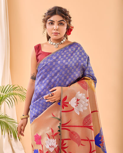 Voilet Fulrani Paithani Silk Woven Saree