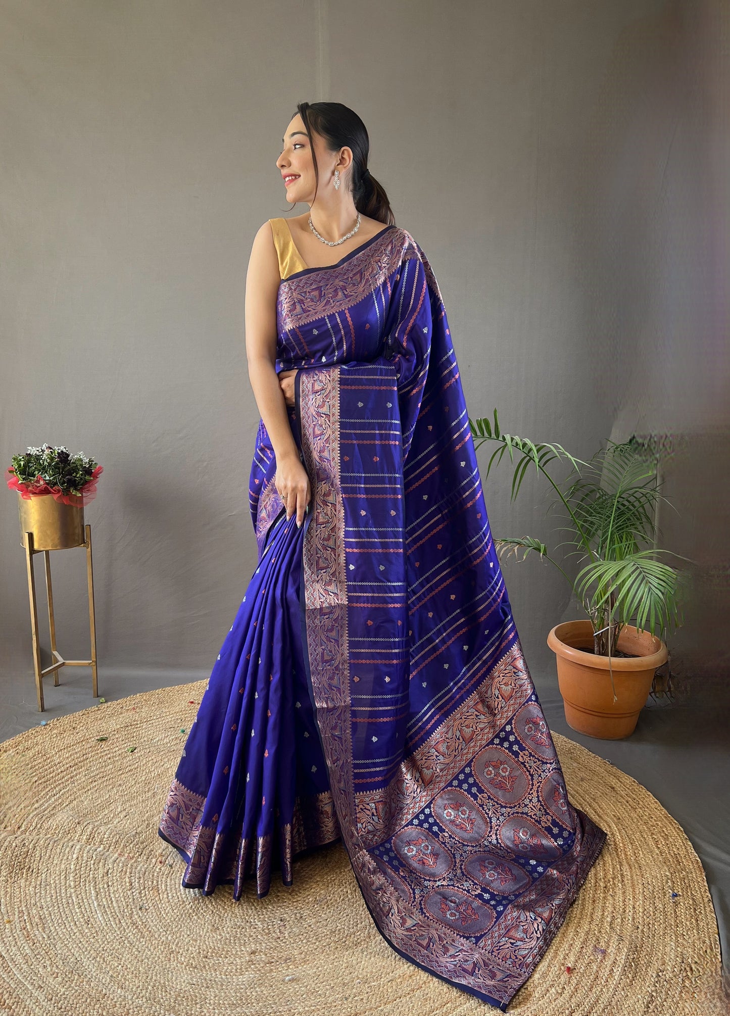 Voilet Zari Woven Lining Zari Weaving Design Banarasi Saree