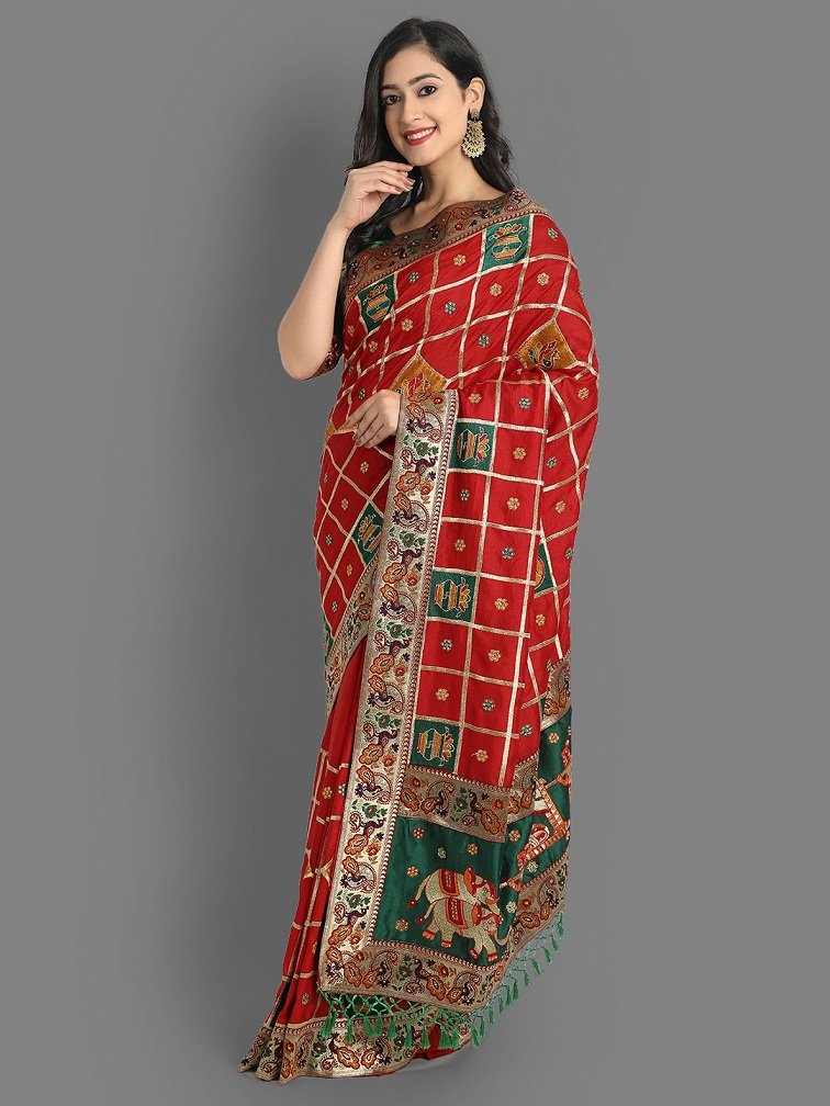 Red And Green Panetar Patola Silk Wedding Saree