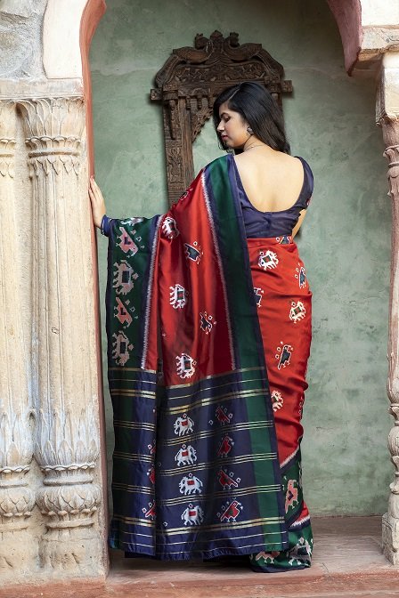 Red Color Patola Silk Exclusive Saree with Unstitched Blouse