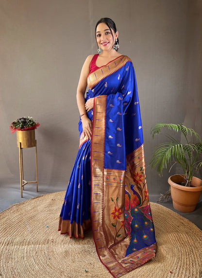 Voilet Paithani Silk Zari Woven Saree